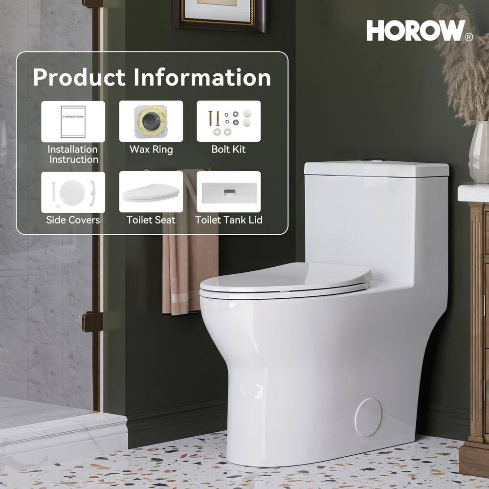 White Ceramic Dual Flush Elongated One-Piece Toilet