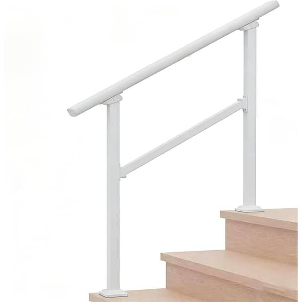 3 Step 3 ft. Black Metal Handrail for Outdoor Steps Adjustable Stair ...