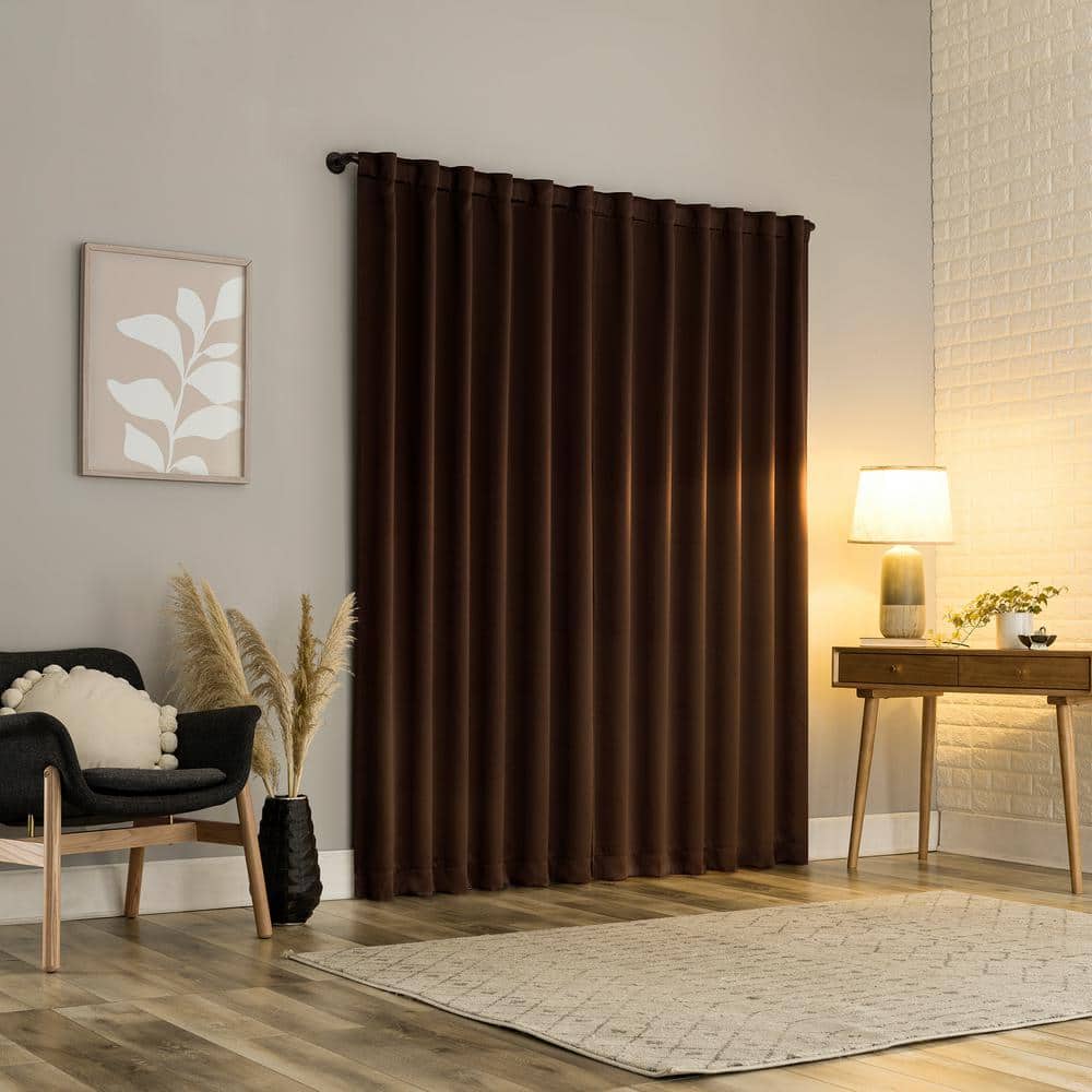 Chocolate Brown Blackout Back Tab Curtain Panel Pair, 63" Length