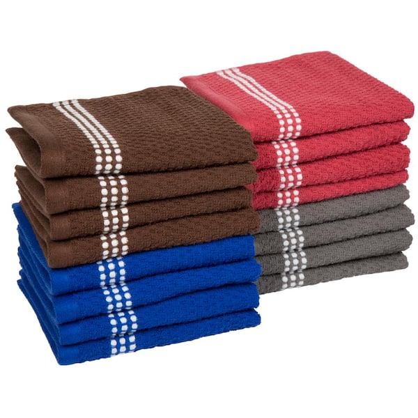 Multi-Colored Terry Weave 100% Cotton Kitchen Towel Set (Set of 16