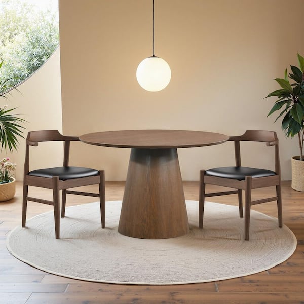 Ashcroft Furniture Co Welling Mid Century Modern Walnut Solid Wood 35.4 in. Round Pedestal Dining Table Seats 4