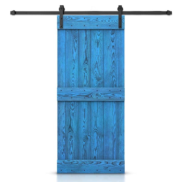 CALHOME 20 in. x 84 in. Ready To Hang Wire Brushed Blue Thermally Modified Solid Wood Sliding Barn Door with Hardware Kit