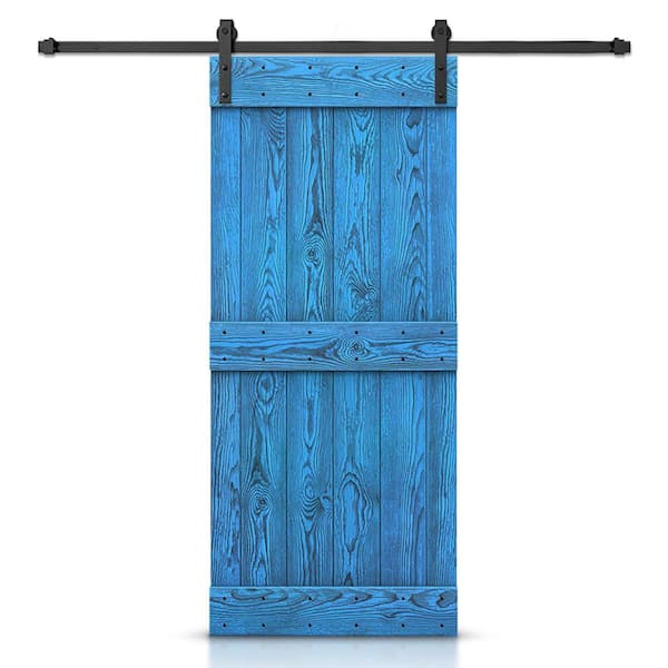 CALHOME 24 in. x 84 in. Ready To Hang Wire Brushed Blue Thermally Modified Solid Wood Sliding Barn Door with Hardware Kit