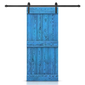 28 in. x 84 in. Ready To Hang Wire Brushed Blue Thermally Modified Solid Wood Sliding Barn Door with Hardware Kit
