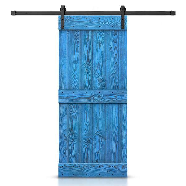 CALHOME 44 in. x 84 in. Ready To Hang Wire Brushed Blue Thermally Modified Solid Wood Sliding Barn Door with Hardware Kit