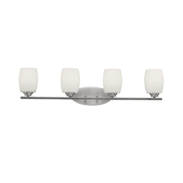 Eileen 33.75 in. 4-Light Brushed Nickel Contemporary Bathroom Vanity Light with Etched Glass Shade