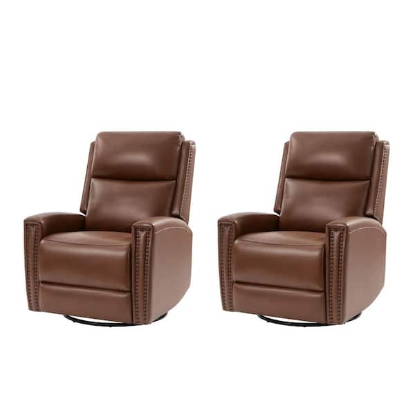 JAYDEN CREATION Miriam Brown 30.25 in. Genuine Leather Swivel Rocker Power Recliner (Set of 2)