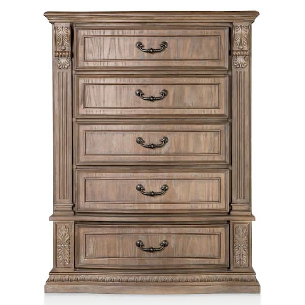 Furniture of America Nesi Weathered Oak 5-Drawer 41 in. Chest of Drawers