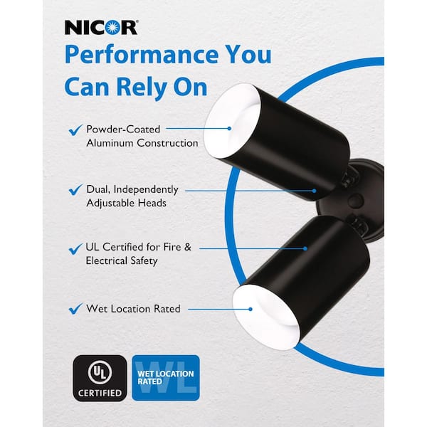 NICOR Double Bullet 75-Watt 2-Light Black Outdoor Wall Lantern