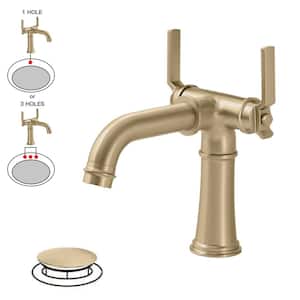 Double Handle Industrial Style Bathroom Faucet Lavatory Mixer Tap Commercial Vanity In Brushed Gold