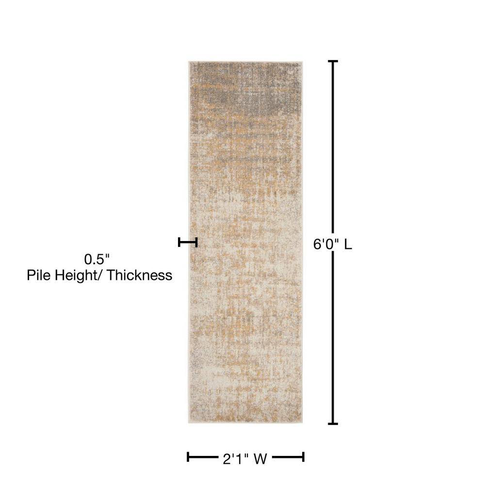 Chic Cream and Gold Synthetic 2'1" x 6' Runner Rug