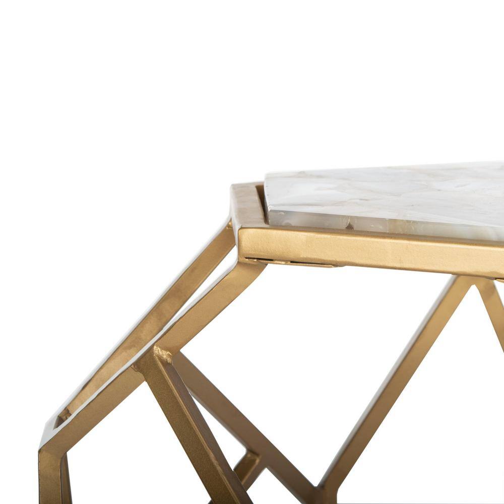 Ava Gold and Multi-Colored Agate Hexagonal Accent Table