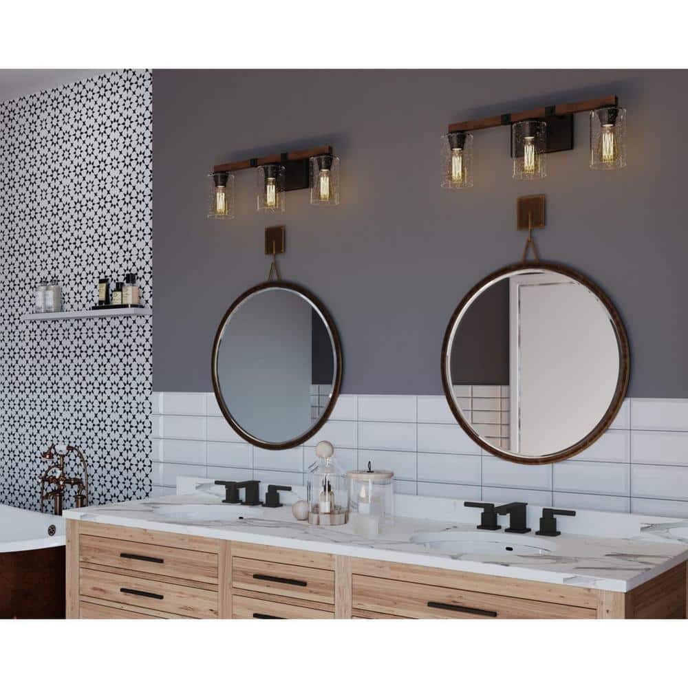 Barnes Mill Antique Bronze 3-Light Bath Vanity with Clear Seeded Glass