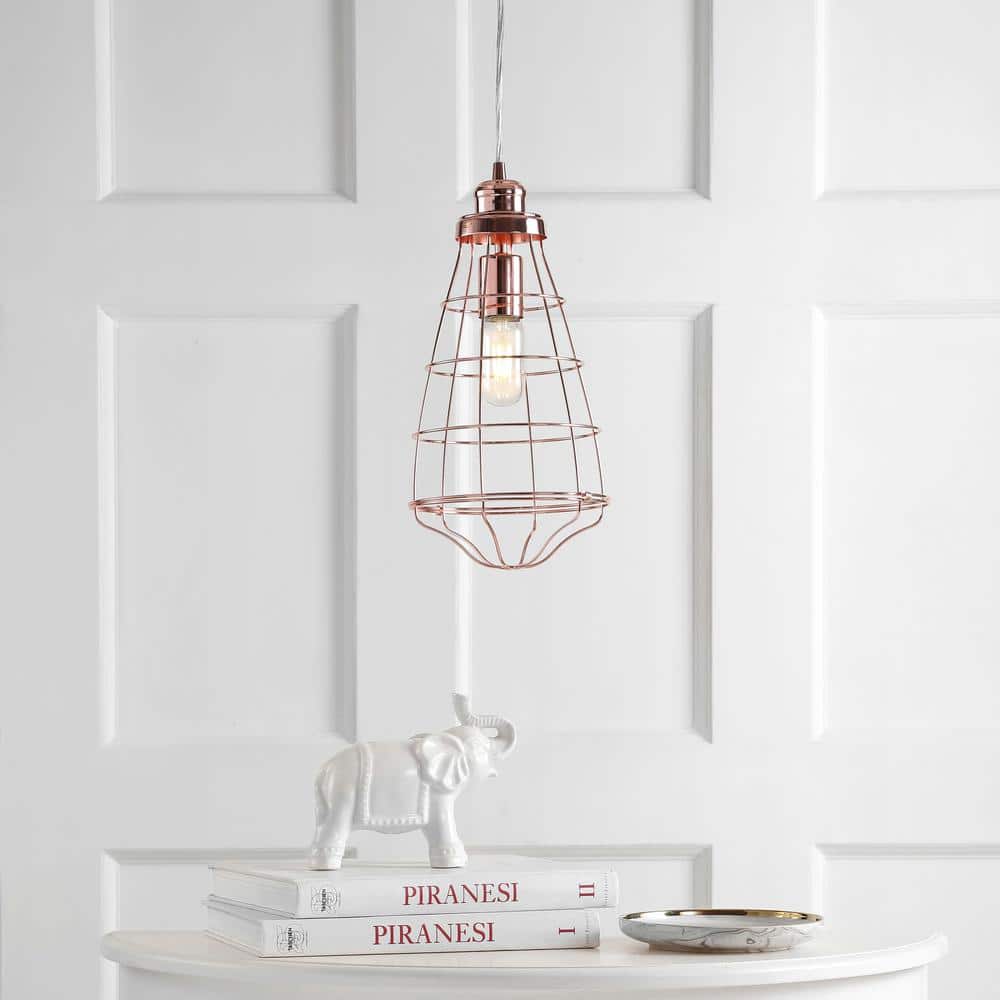 Contemporary Copper Cage-Style Adjustable LED Pendant