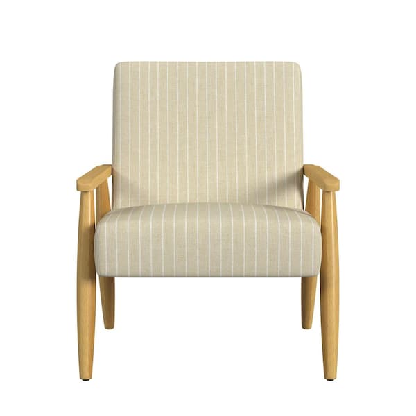 Beige Stripe Polyester Upholstered Wood Frame Accent Chair