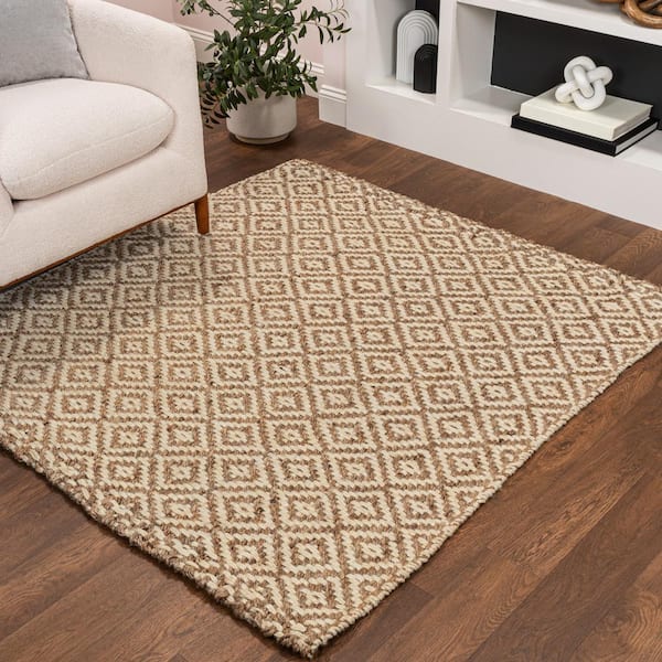 JONATHAN Y Hira Hand Woven Diamond Chunky Jute Natural 5 ft. Square Area Rug