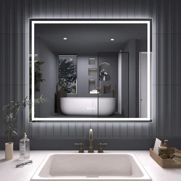 Zen 42 in. W x 36 in. H Rectangular Frameless LED Light Anti-Fog Wall Bathroom Vanity Mirror in Polished Crystal
