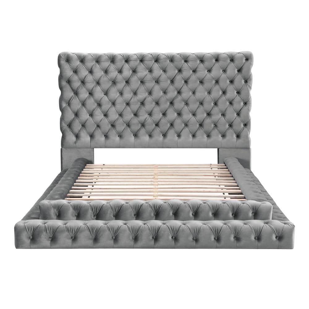 Kingston Grey Crushed Velvet Roll Top Bed Frame from Furniturebox UK 