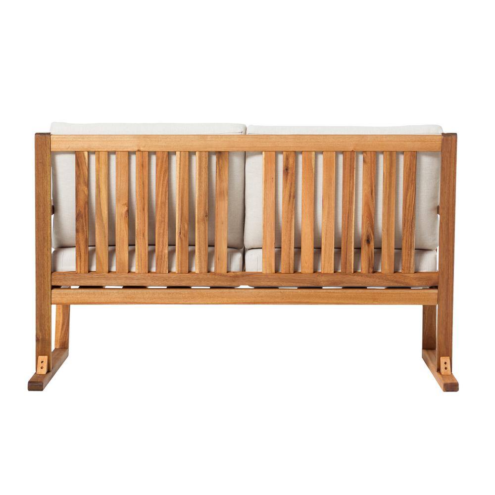 White Upholstered Solid Acacia Wood 2-Seater Loveseat