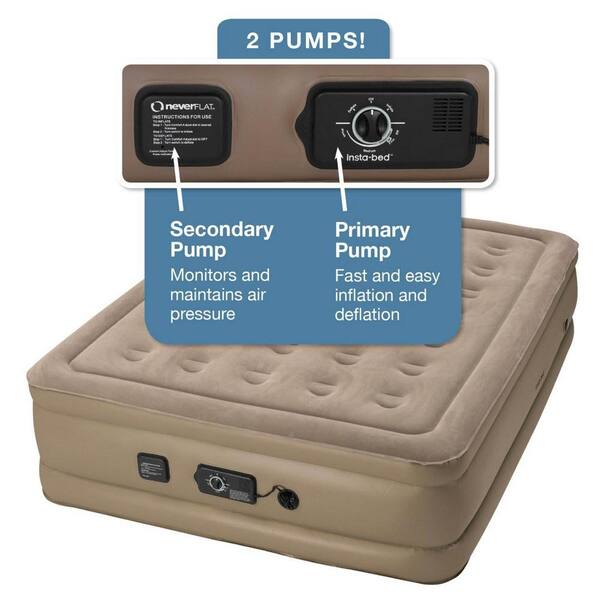 InstaBed Raised Queen Air Bed Mattress with Never Flat Air Pump840017 