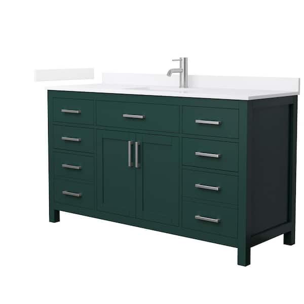 Wyndham Collection Beckett 60 in. Single Freestanding Green Bath Vanity with White Quartz Top (Assembled)
