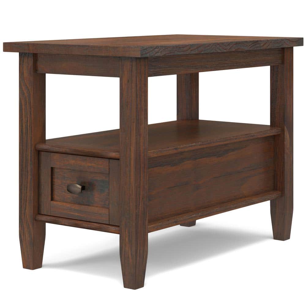 Distressed Charcoal Brown Solid Wood Narrow Side Table with Storage