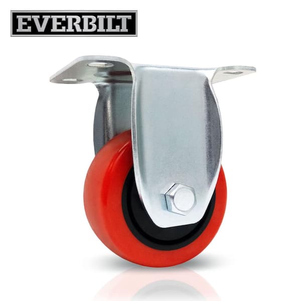 Everbilt 3 in. Red Polyurethane and Steel Rigid Plate Caster Wheel with 175 lb. Load Rating