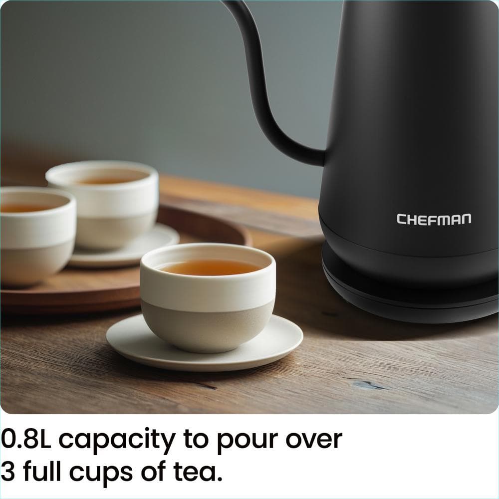 Chefman 0.8L Black Stainless Steel Electric Gooseneck Kettle