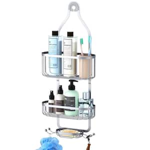 Over Head Shower Caddy Shower Storage Rack Basket with Hooks in Silver