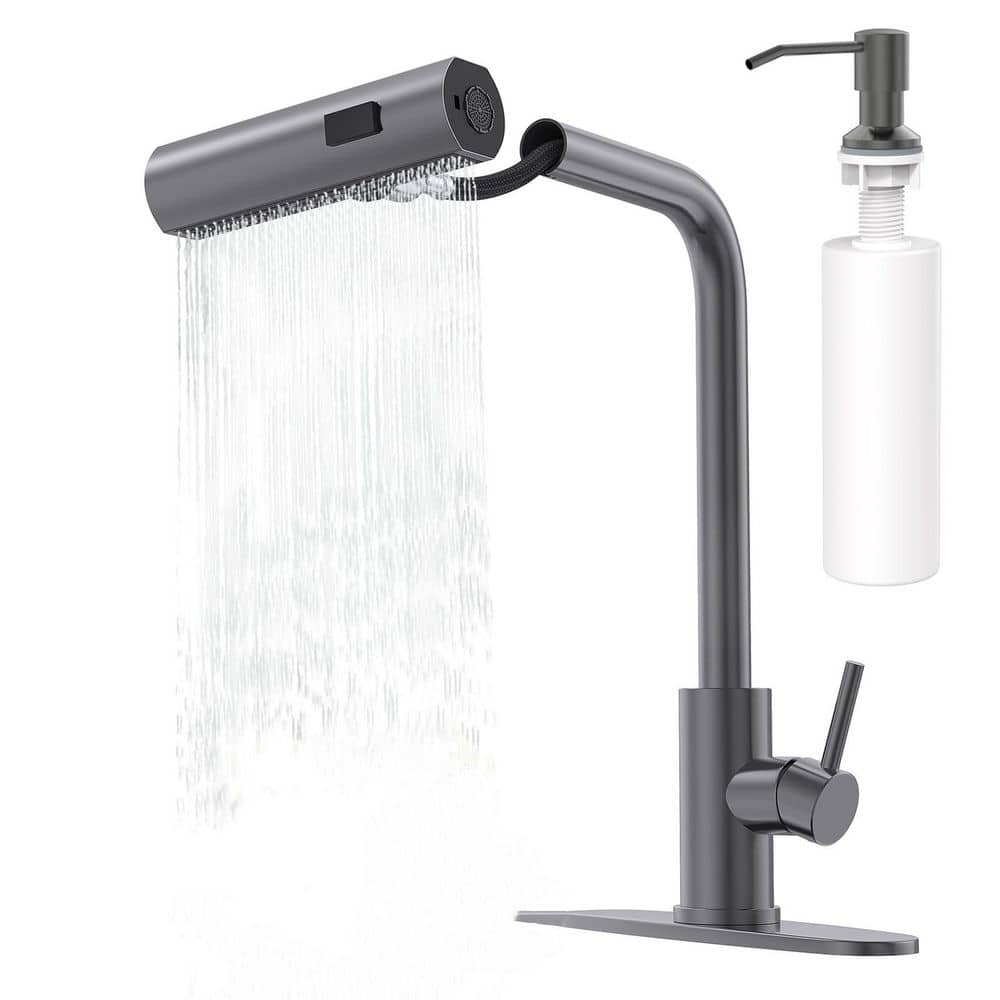 1-Piece Waterfall Faucet with Pull Down Sprayer and Soap Dispenser Included, Single Handle 1 Hole in Gray price history on PriceWatchPro