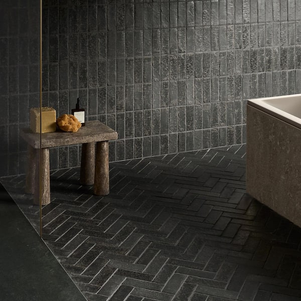 Creston Charcoal Gray 12.72 in. x 13.53 in. Herringbone Matte Porcelain Mosaic Floor and Wall Tile (1.19 sq. ft./each)