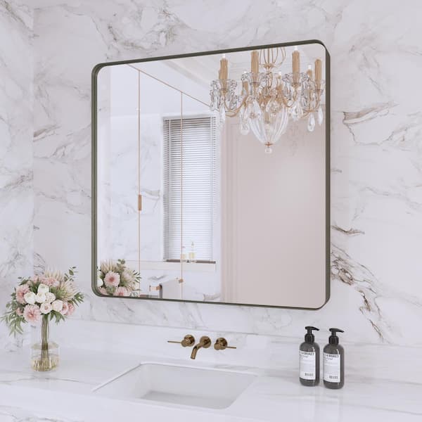 Klajowp 36 in. W x 36 in. H Rectangular Framed Wall Mounted Bathroom Vanity Mirror in Brushed Bronze