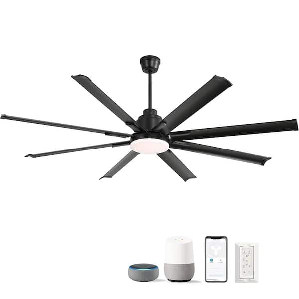 84 in. Indoor/Outdoor Black Smart Industrial Ceiling Fan with LED Light and Remote App Control