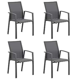 Grey Stacking Aluminum Patio Dining Armchair (Set of 4)