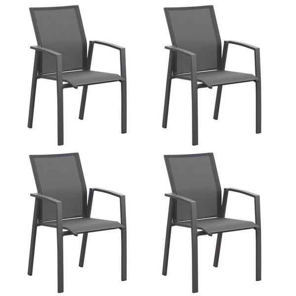 SUNVIVI Grey Stacking Aluminum Patio Dining Armchair (Set of 4)