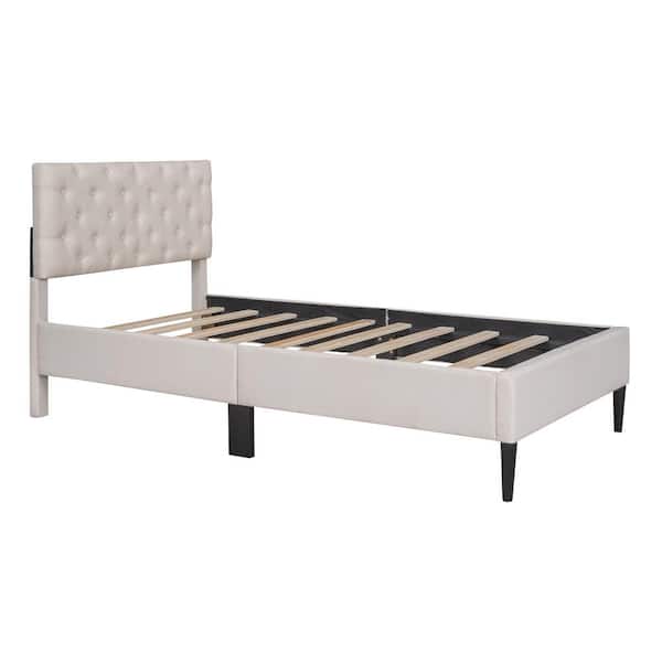 Unbranded 79.7 in. W x 40.9 in. D x 39.8 in. H Beige Wood Linen Cabinet with Twin Size Upholstered Linen Platform Bed
