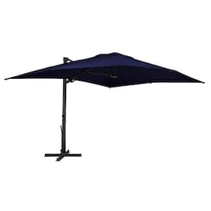 10 x 13 ft. Aluminum LED Cantilever Umbrella Rectangular Crank Market Tilt Patio Umbrella w Base in Navy Blue