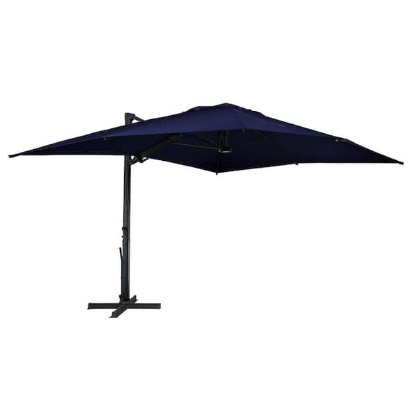 Clihome 10 x 13 ft. Aluminum LED Cantilever Umbrella Rectangular Crank Market Tilt Patio Umbrella in Navy Blue