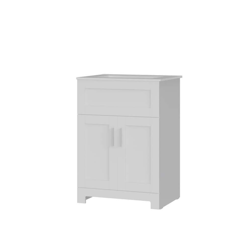 24 in. W Freestanding White Bath Vanity with White Ceramic Top Unassembled
