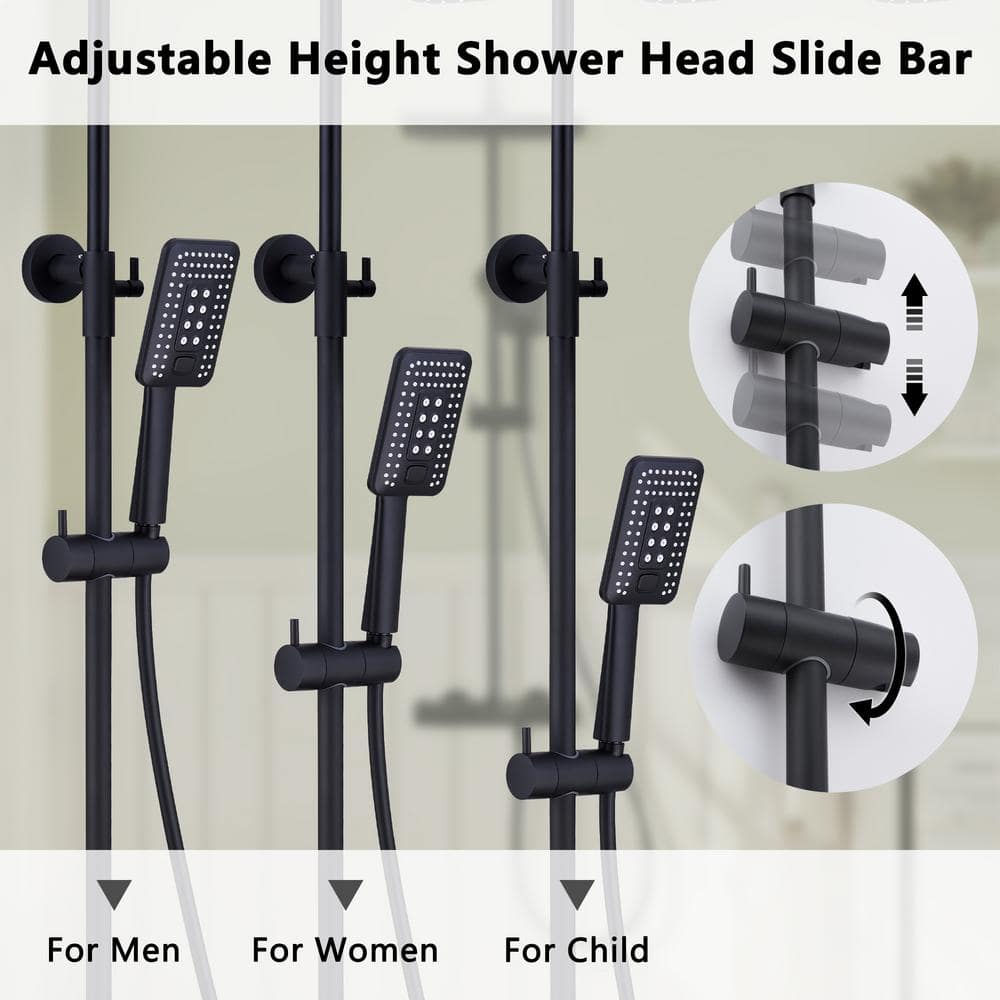 Matte Black Thermostatic Rain Shower System with Handheld