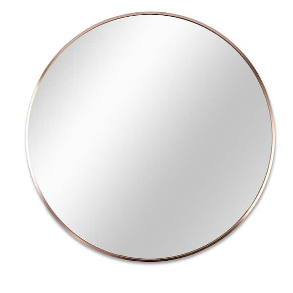 Tidoin 36 in. W x 36 in. H Round Framed Hook Wall Bathroom Vanity Mirror in Gold