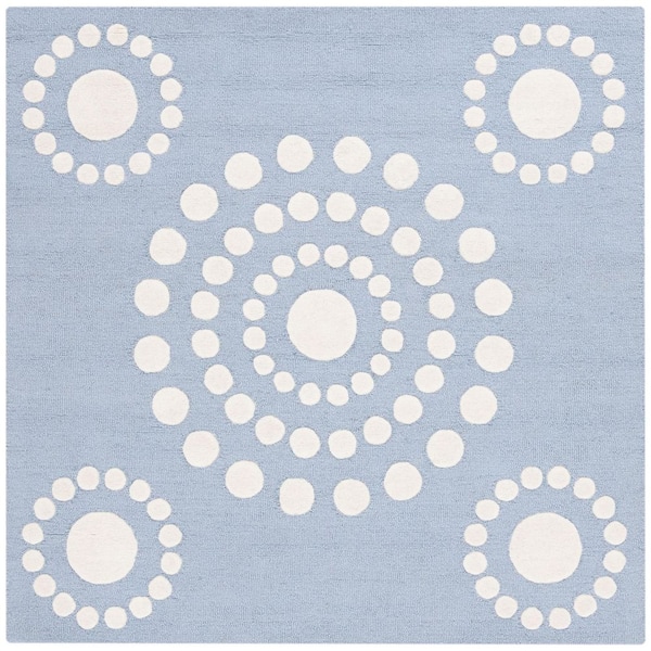 Kids 5 ft. x 5 ft. Blue/Ivory Floral Polka-Dot Square Area Rug