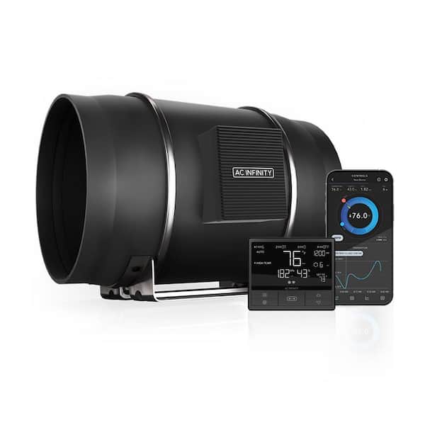 Cloudline T10 Quiet 10 in. Inline Duct Fan Temperature Humidity Controller Hydroponics Vent Heating Cooling Booster