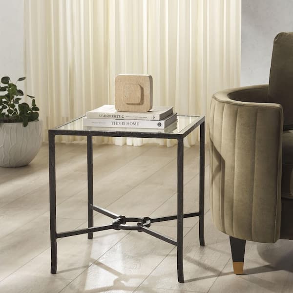 Tauri 18.8 in. Black/Clear Square Iron End Table