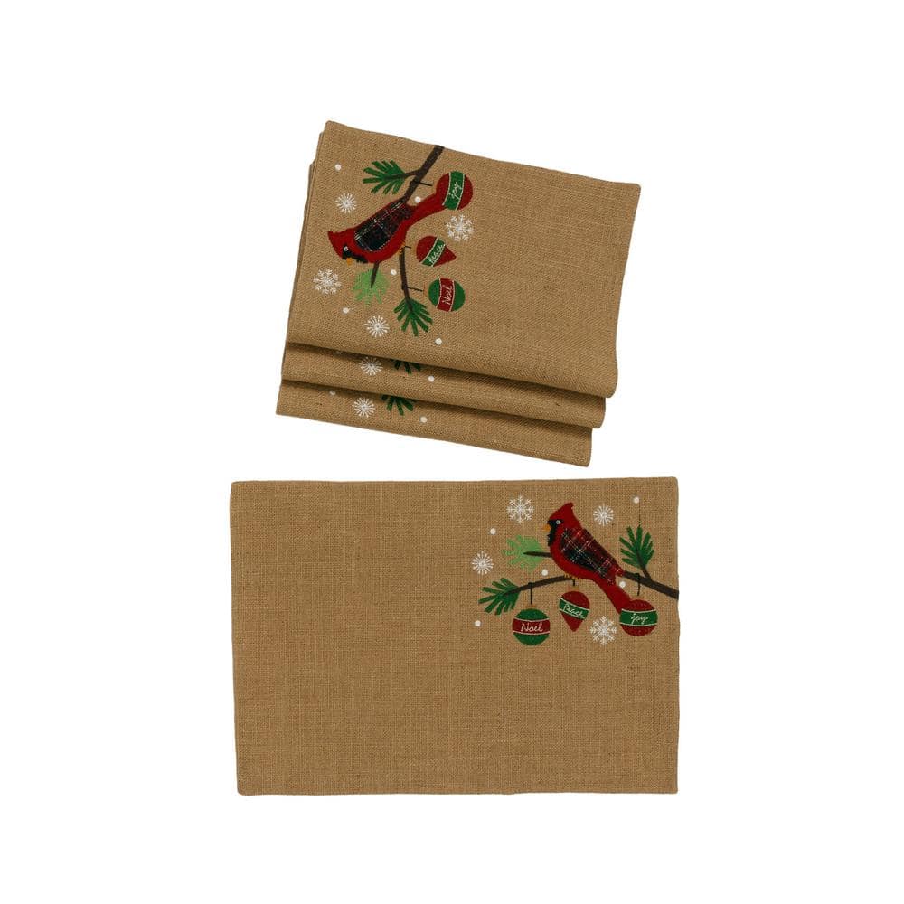 Manor Luxe 0.1 in. H x 19 in. W x 13 in. D Cardinal Noel Peace Joy Jute Christmas Placemats (Set of 4), Natural -  ML189261319