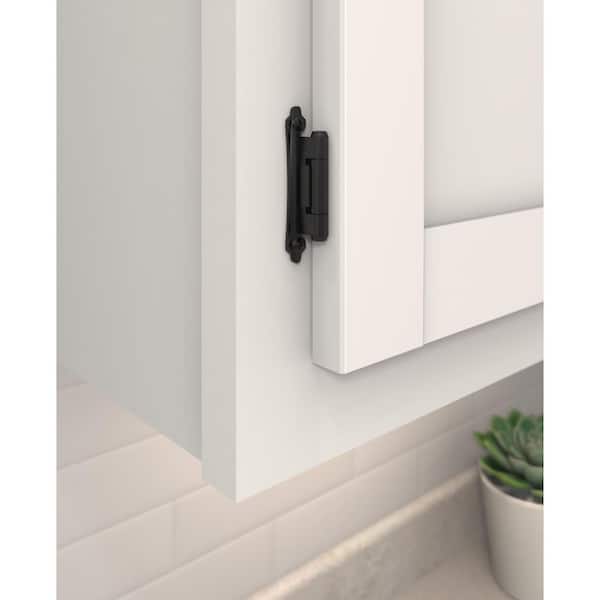 Matte Black 3/8 in (10 mm) Inset Self Closing, Face Mount Cabinet Hinge (2-Pack)