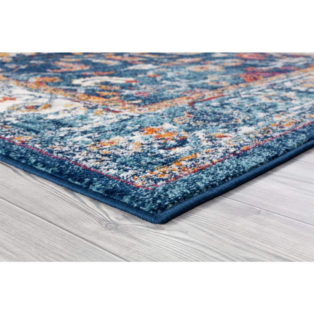Alexandria Navy and Orange Synthetic Oriental 4x6 Area Rug