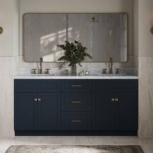 Hamlet 73 in. W x 22 in. D x 36 in. H Double Freestanding Bath Vanity in Midnight Blue with White Marble Top