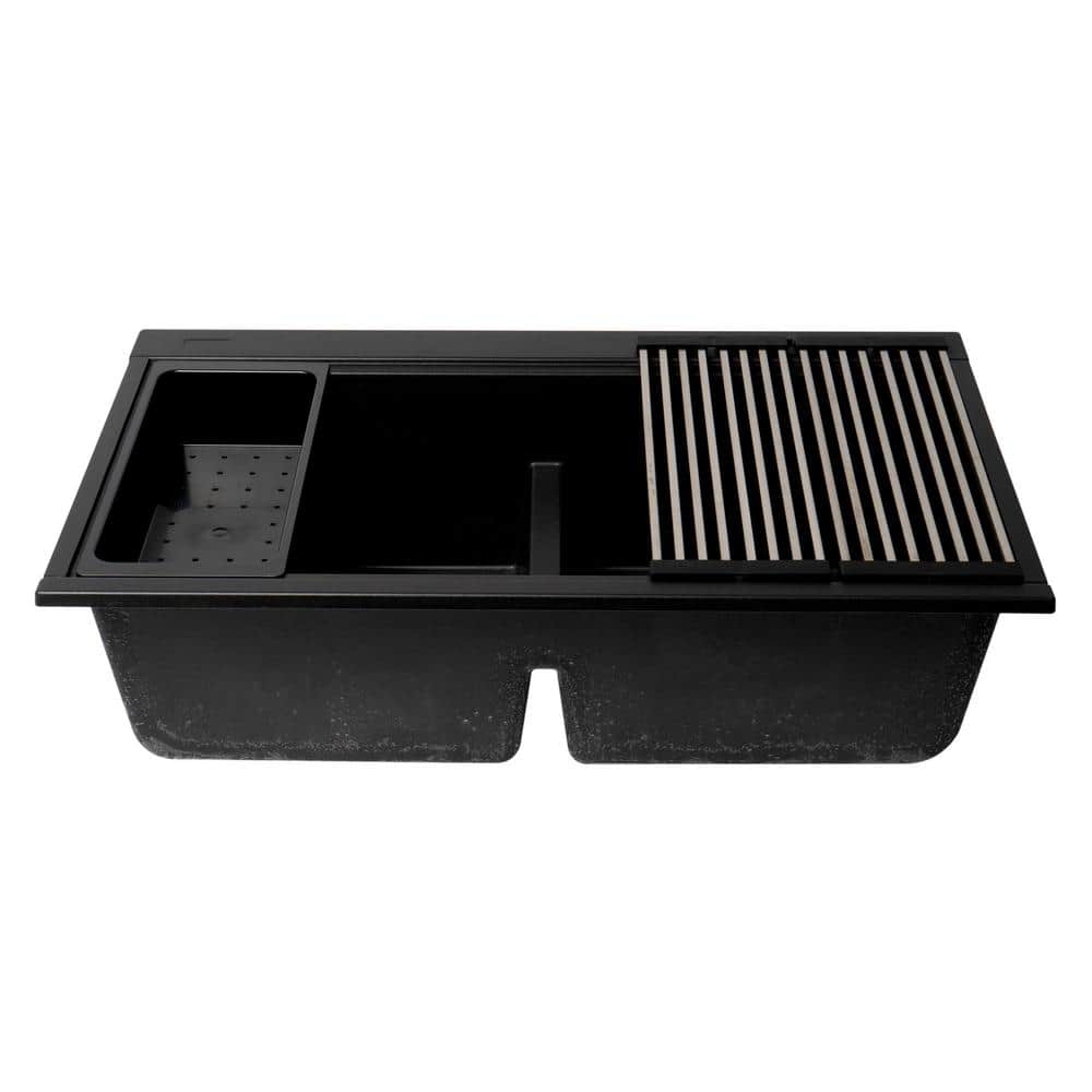 Black Granite Composite Double Bowl Undermount Kitchen Sink