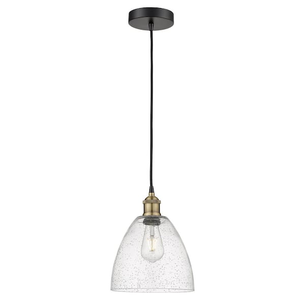 Edison Dome 100-Watt 1-Light Black Antique Brass Standard Mini Pendant Light with Seeded Glass Shade, No Bulbs Included